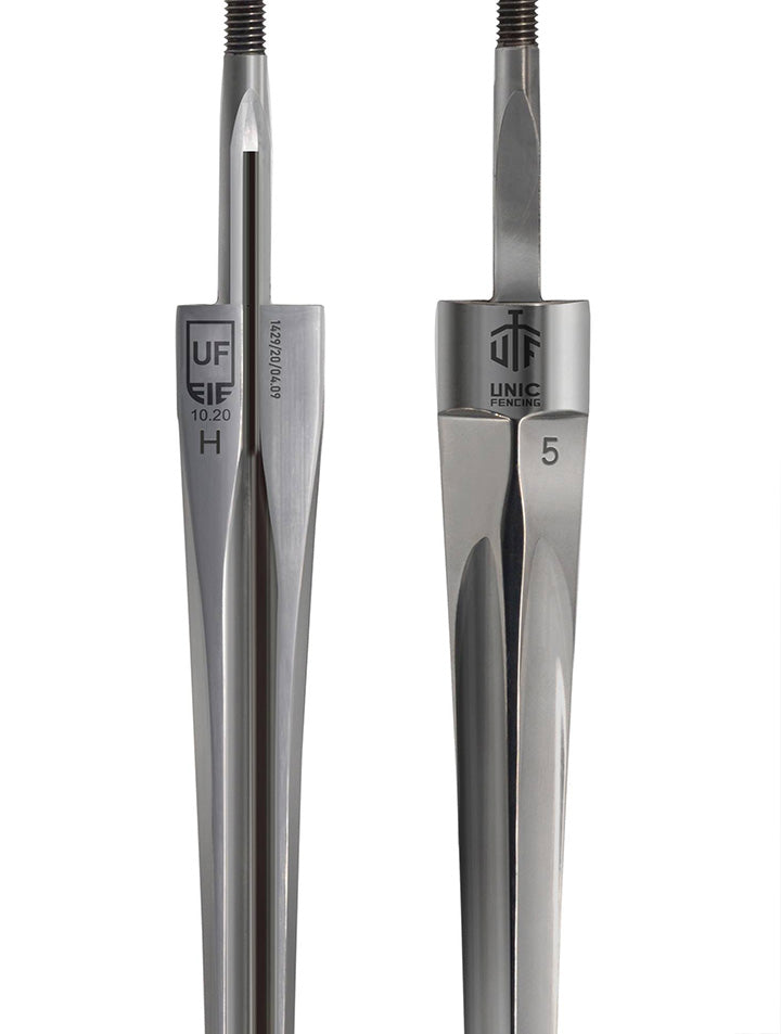 UNIC FIE blade fortes — maraging steel, macro detail